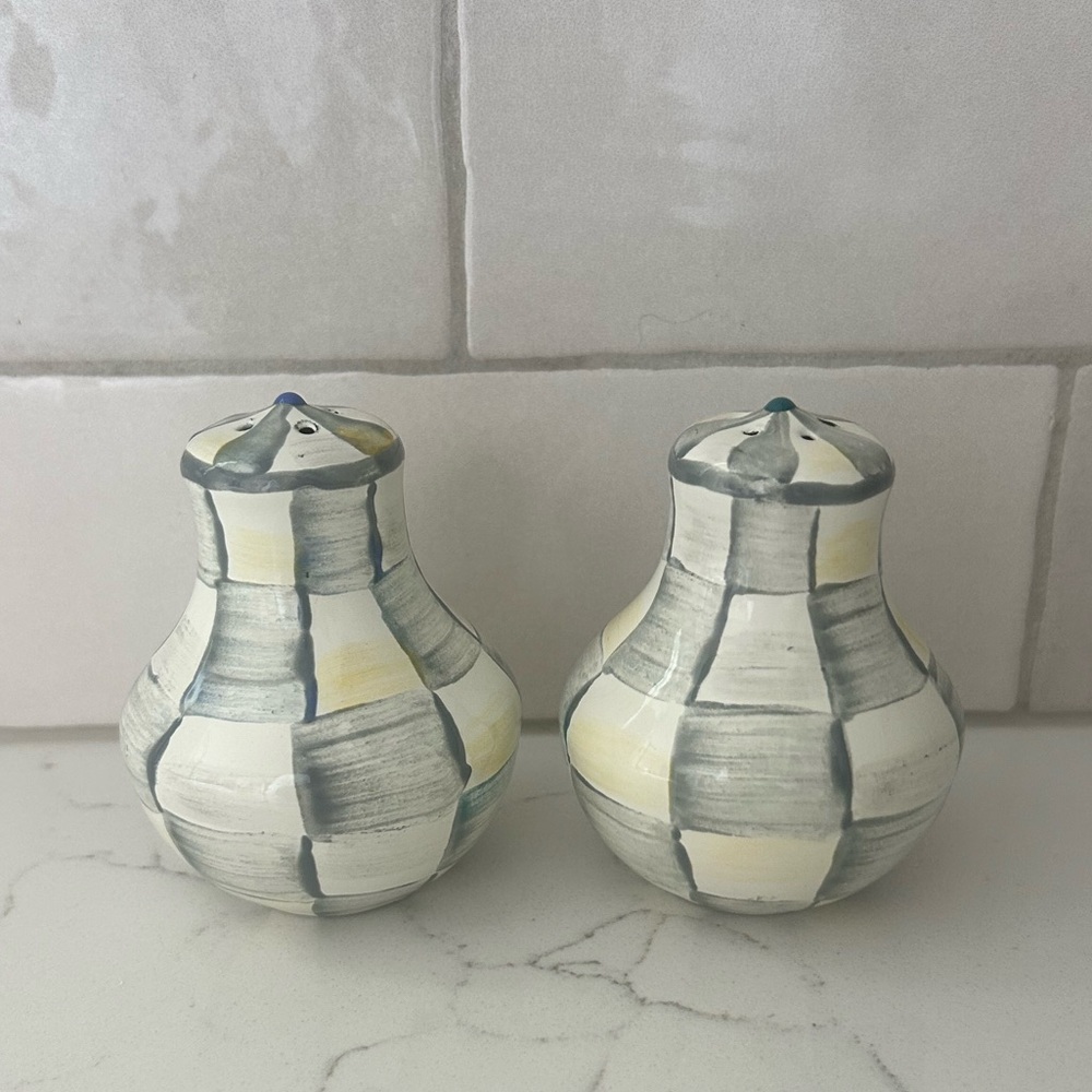 Makenzie Childs Sterling Check Salt & Pepper Shakers